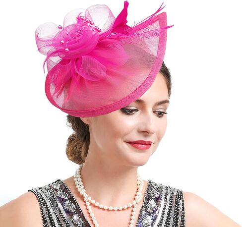 Sinamay Fascinator Hat with Top Flower, Women Feather Headwear for Church Wedding Derby Cocktail Tea Party in Kuwait