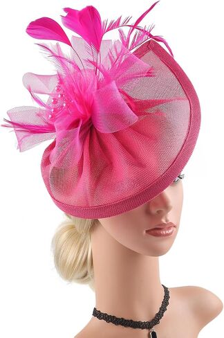 Sinamay Fascinator Hat with Top Flower, Women Feather Headwear for Church Wedding Derby Cocktail Tea Party in Kuwait