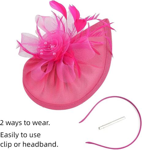 Sinamay Fascinator Hat with Top Flower, Women Feather Headwear for Church Wedding Derby Cocktail Tea Party in Kuwait