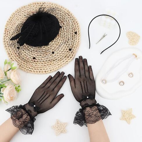 الخمسينيات من القرن الماضي قبعات للنساء 4pcs derby hat قبعات شاي الحفلات قبعات رئيس الرأس مع مجموعة من المجوهرات لؤلؤة الدانتيل in Kuwait