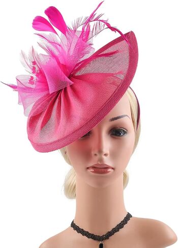 Sinamay Fascinator Hat with Top Flower, Women Feather Headwear for Church Wedding Derby Cocktail Tea Party in Kuwait