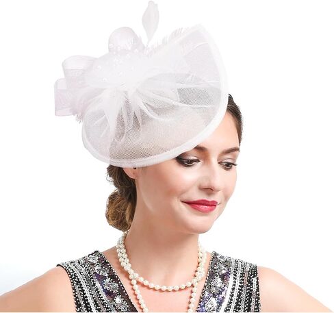 Sinamay Fascinator Hat with Top Flower, Women Feather Headwear for Church Wedding Derby Cocktail Tea Party in Kuwait