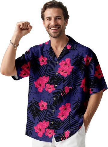 Hawaiian Shirt for Mens Beach Shirts Short Sleeve Button Shirts for Men Tropical Big Tall Funny Floral Aloha Shirt in Kuwait