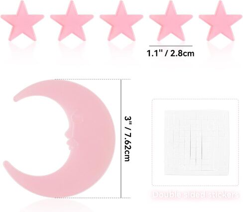 100 Stars and 1 Moon Glow in The Dark Luminous Fluorescent 3D Plastic Glow Stars Moon for Ceiling, Glowing Wall Stickers Create a Realistic Starry Sky, Room Decorations (Pink) in Kuwait
