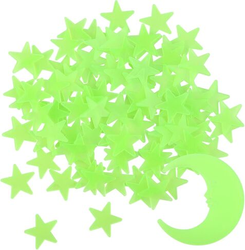 100 Stars and 1 Moon Glow in The Dark Luminous Fluorescent 3D Plastic Glow Stars Moon for Ceiling, Glowing Wall Stickers Create a Realistic Starry Sky, Room Decorations (Pink) in Kuwait