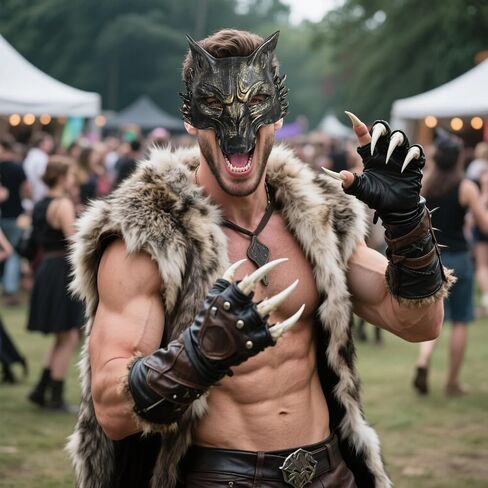 VZQI Wolf Mask Adult Halloween Werewolf Mask Men Wolf Costume Animal Masquerade Half Face Tooth Gold in Saudi Arabia