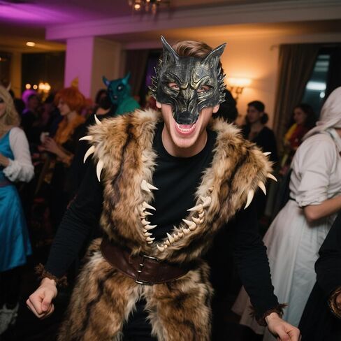 VZQI Wolf Mask Adult Halloween Werewolf Mask Men Wolf Costume Animal Masquerade Half Face Tooth Gold in Saudi Arabia