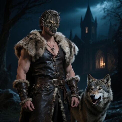 VZQI Wolf Mask Adult Halloween Werewolf Mask Men Wolf Costume Animal Masquerade Half Face Tooth Gold in Saudi Arabia