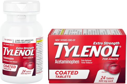 Tylenol Extra Pround Pain Reliever & Fever Complucer ، أقراص مستديرة ، 500 ملغ من حبوب آلام الأسيتامينوفين للصداع ، ألم في الأسنان وآلام التهاب المفاصل ، 24 CT in Saudi Arabia