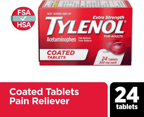 Tylenol Extra Pround Pain Reliever & Fever Complucer ، أقراص مستديرة ، 500 ملغ من حبوب آلام الأسيتامينوفين للصداع ، ألم في الأسنان وآلام التهاب المفاصل ، 24 CT in Saudi Arabia