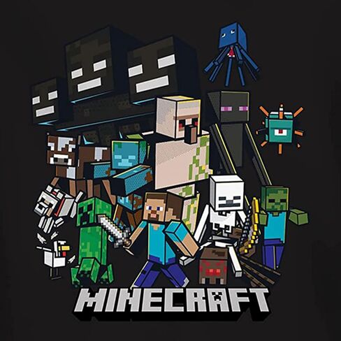 Minecraft Boys Video Game T-Shirt - Black and Green Creeper Face - Official Long Sleeve Shirt in Kuwait