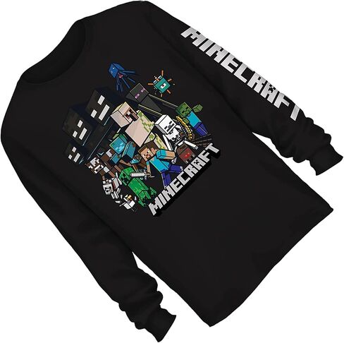 Minecraft Boys Video Game T-Shirt - Black and Green Creeper Face - Official Long Sleeve Shirt in Kuwait