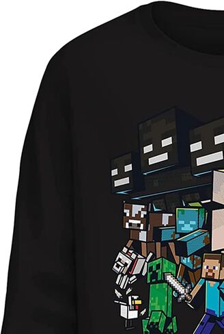 Minecraft Boys Video Game T-Shirt - Black and Green Creeper Face - Official Long Sleeve Shirt in Kuwait