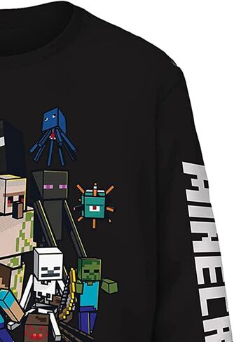Minecraft Boys Video Game T-Shirt - Black and Green Creeper Face - Official Long Sleeve Shirt in Kuwait