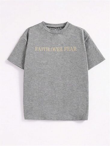 Boy's Letter Print Graphic Tees Short Sleeve Vintage T Shirt Round Neck Summer Tops Streetwear in Saudi Arabia