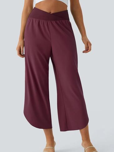 Wide Leg Pants for Women Crossover High Waisted Casual Yoga Pant Pockets Lounge Split Quick Dry Beach Travel Vacation Bottoms in Saudi Arabia