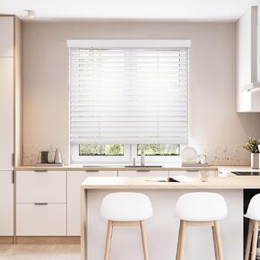 DEZ FURNISHINGS Cordless 2" Smooth Faux Wood Blind, 35.5" W x 64" H, Smooth White