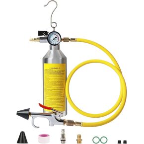 AC Flush Kit for Auto & Home AC Systems - Air Conditioning Cleaning Tool Set with Pressure Gauge, Nylon Hose & Stainless Canister for R134a/R12/R22/R410a Refrigerants