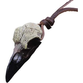 VikingsBrand Viking Necklace Men & Women | Authentic Raven Skull Replica | Ideal Viking Gifts for Men & Women | Durable Norse Leather Necklace