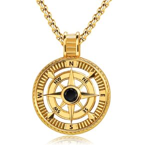 925 Sterling Silver Compass Pendant Necklace with Stainless Steel Chain