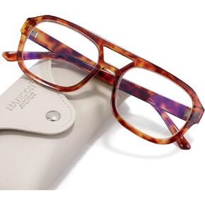 Madison Avenue Retro Aviator Blue Light Blocking Glasses for Women Men with Case, Trendy Rectangle Computer Eyeglasses