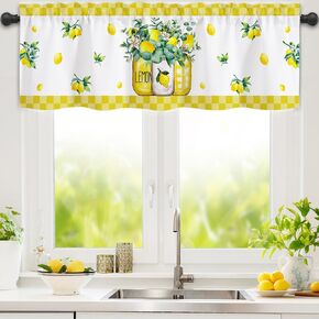 Nialnant Lemon Kitchen Valance for Windows, 54" W x 18" L Rod Pocket Kitchen Window Curtains Valance, Lemon Fruit Window Treatment Valance for Bedroom Living Room