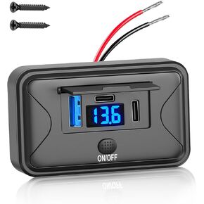 90W 12V Outlet Outlet Mount على الحائط ، مزدوج 36W USB C و QC 3.0 18W شاحن منفذ USB Car مع مفتاح زر الفولتميتر ، مقاوم للماء 3 USB Multi Port Power Outlet DIY 12V Accessories for Car Bus RV Truck
