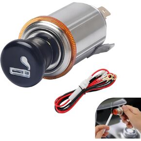 1 PC Car 1.29" x 3.35" DC 12V Cigarette Lighter Female Socket with Eject Button, Waterproof Metal Car Cigarette Lighter Female Power Socket with Wiring Harness, for Cars Trucks (Silver)