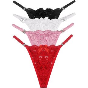 4Pack Women G-String Thongs T-back Lace Thongs Low Waist Floral Breathable Underwear Panties Lace Tangas