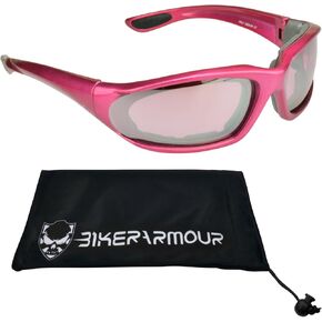 Bikershades Pink Motorcycle Riding Glasses Foam Padded SMALL for Women and Girls