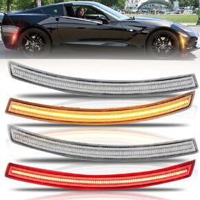 Front & Rear Fender LED Side Marker Lights for Corvette C7 (2014-2019) /Grand Sport/Stingray/Z06 /ZR1, Smoked Lens Side Bumper Marker Lamps, Amber & Red LED Turn Signal Lights, 4 PCS