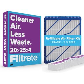 Filtrete 20x25x4 استبدال مرشح الهواء القابل لإعادة التعبئة ، MPR 1000 ، MERV 11 ، Defense Defense ، 2 حزمة ، استخدم مع إطار مرشح الهواء القابل لإعادة الاستخدام من مجموعة مرشح الهواء القابلة لإعادة ملء Filtrete 20x25x4 ، ل HVAC ، الفرن ، AC