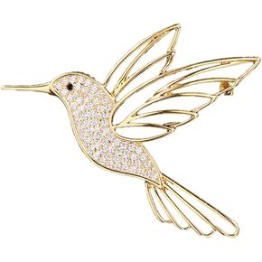 Hollow Hummingbird Brooch Pin for Women CZ Rhinestone Animal Bird Lapel Pins Flying Birdie Statement Fashion Brooches Scarf Buckle Bag Clip Badge Dress Sweater Accessory Jewelry