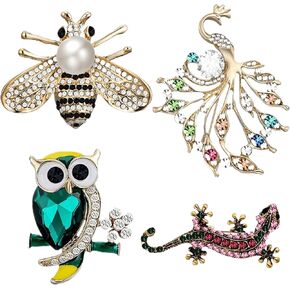 4 Pcs Vintage Crystal Brooch Set for Women – Elegant Rhinestone Pins for Coats, Dresses, Scarves – Retro Brooch Jewelry for Girls & Women in Saudi Arabia
