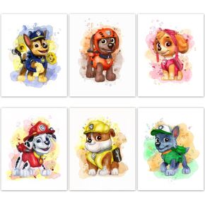 Gwency Design Paw Patrol Decorations Posters - Set of 6 (8inch x 10inch) - Paw Patrol Wall Art Decor - Nursery, Bathroom, Playroom Decor (UNFRAMED)