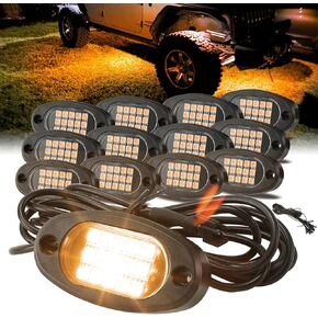 Winunite 12 Pods Quick Connect Amber Rock Lights, 4M Extension Wires Each Light, 15 SMD Chips, Includes High Adhesive Stickers, IP67 Waterproof, Fit for Trucks Trailer SUV ATV UTV