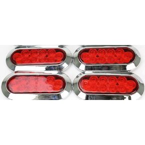 4pcs 6 "بيضاوي كروم مديرة مقطورة الشاحنة الأحمر 10 LED السطح تدفق الجبل الأضواء بدوره الذيل ، حمراء التوقف الفرامل ضوء الذيل LED ، ل Truck Trail Trail Bus 12V DC