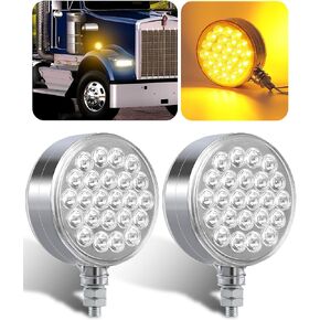 2PCS 4" Amber/Red Round Double Face 48 LED Turn Signal Lights Waterproof Pedestal Fender Lights for Heavy Truck Trailer Freightliner Peterbilt Kenworth Mack Western Star