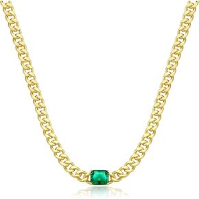 Affy Cupan Link Chanecklace for Women ، 8 × 10 مم الشكل الزمردي الشكل الزامبي Emerald Lab Gemstone Link Chachoker لذهبه الأصفر 14K على الفضة الإسترليني ، 16 "(2.5 CTTW)