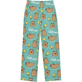 Cute Capybara Purple Flowers Cute Pajama Pants, Soft Sleepwear Lounge Pants Pajama Pj Bottoms for 6-14 Years