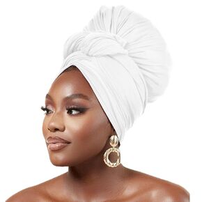 WOVOWOVO Head Wraps for Black Women Stretch Head Scarf Long African Hair Wraps, Black