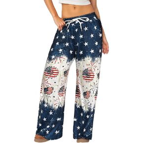 RMCMS Women Drawstring Patriotic Pajama Pants 4th of July Lounge Pants Comfy Casual Sleepwear Pjs Bottoms with Pockets