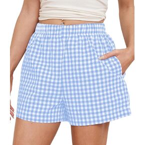 Cotton Gingham Boxer Shorts for Women Casual Summer Pajama Lounge Sleep Cute Y2K Plaid Shorts Beach Bottoms