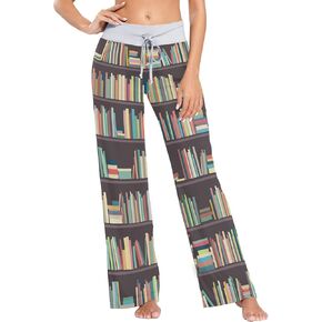 ALAZA Library Bookstore Book Painting Women's Pajama Lounge Pants Casual Stretch Pants Wide Leg L