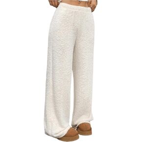 Verdusa Women's Fuzzy Fleece Lounge Pants Elastic Waist Pajama Bottoms