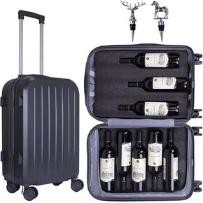 22"Wine Suitcase, Wine Luggage with Removable Foam Inserts, Holds 8 Standard 750 ML Size Bottles,with Two exquisitely designed wine stoppers and One Dust Bag,Fly With Wine Suitcase with TSA Lock,Gray