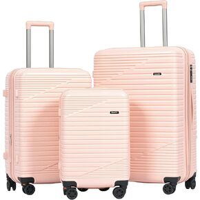 Luggage Sets 3 Piece Made of 100% Polycarbonate,Hardshell Suitcases With Detachable Spinner Wheels,Expandable,Carry On Suitcases with TSA Lock,Lightweight,Durable(Pink)