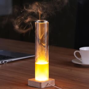 KORZEY Incense Holder for Sticks - [Anti-Ash Flying], Incense Holder with USB-Powered Wooden Light-Up Base & 20 Natural Incense Sticks, Glass Jar & Metal Holder for Yoga, Meditation and Relaxation