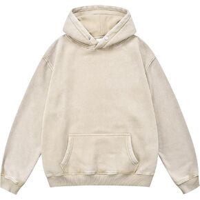 MY'S Mens Oversized Acid Wash Hoodie, Heavyweight Vintage Pullover, Fleece Cotton Sweatshirt for Couples, Unisex Streetwear