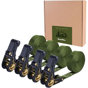 1"x15’ Endless Ratchet Tie Down Strap (No Hook) for Car Rack, Utility Trailer, Pickup Truck Bed, Ratcheting Securing Straps for Cargo, Kayak (Olive Green, 1" x15'-4 Pack)